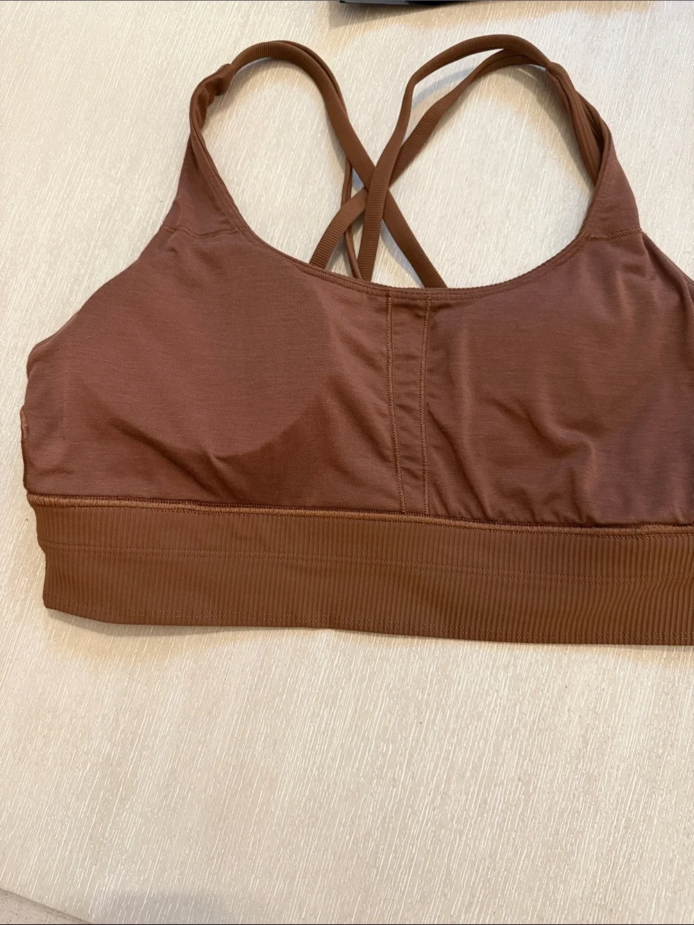 lululemon Brown Ribbed long line Crossback Sports Bra 14